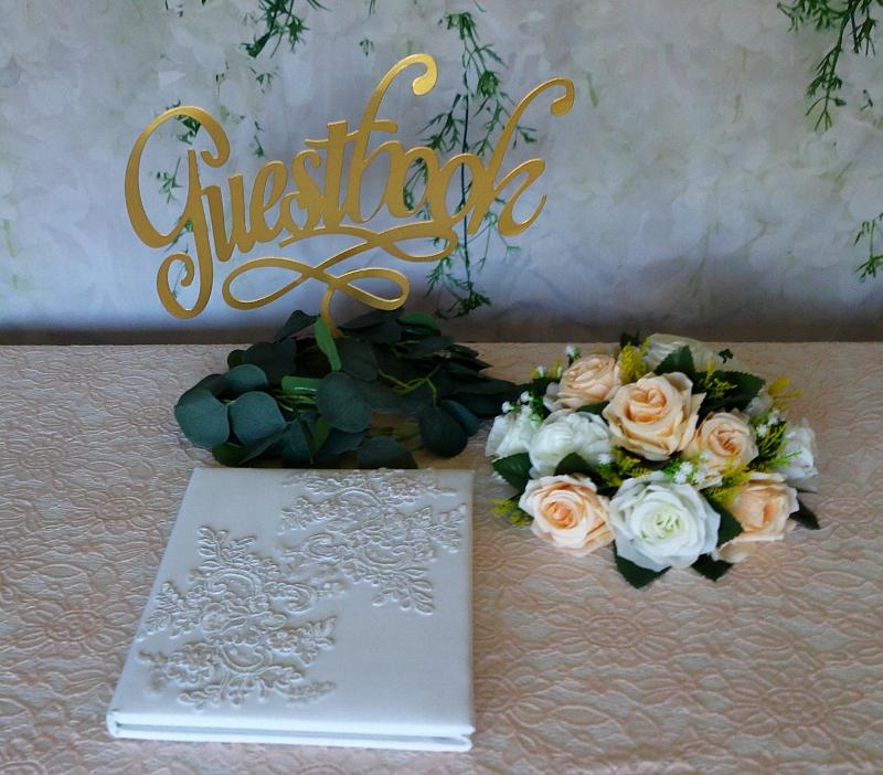 
    Gold Metal Gifts & Guestbook Sign (Rental)