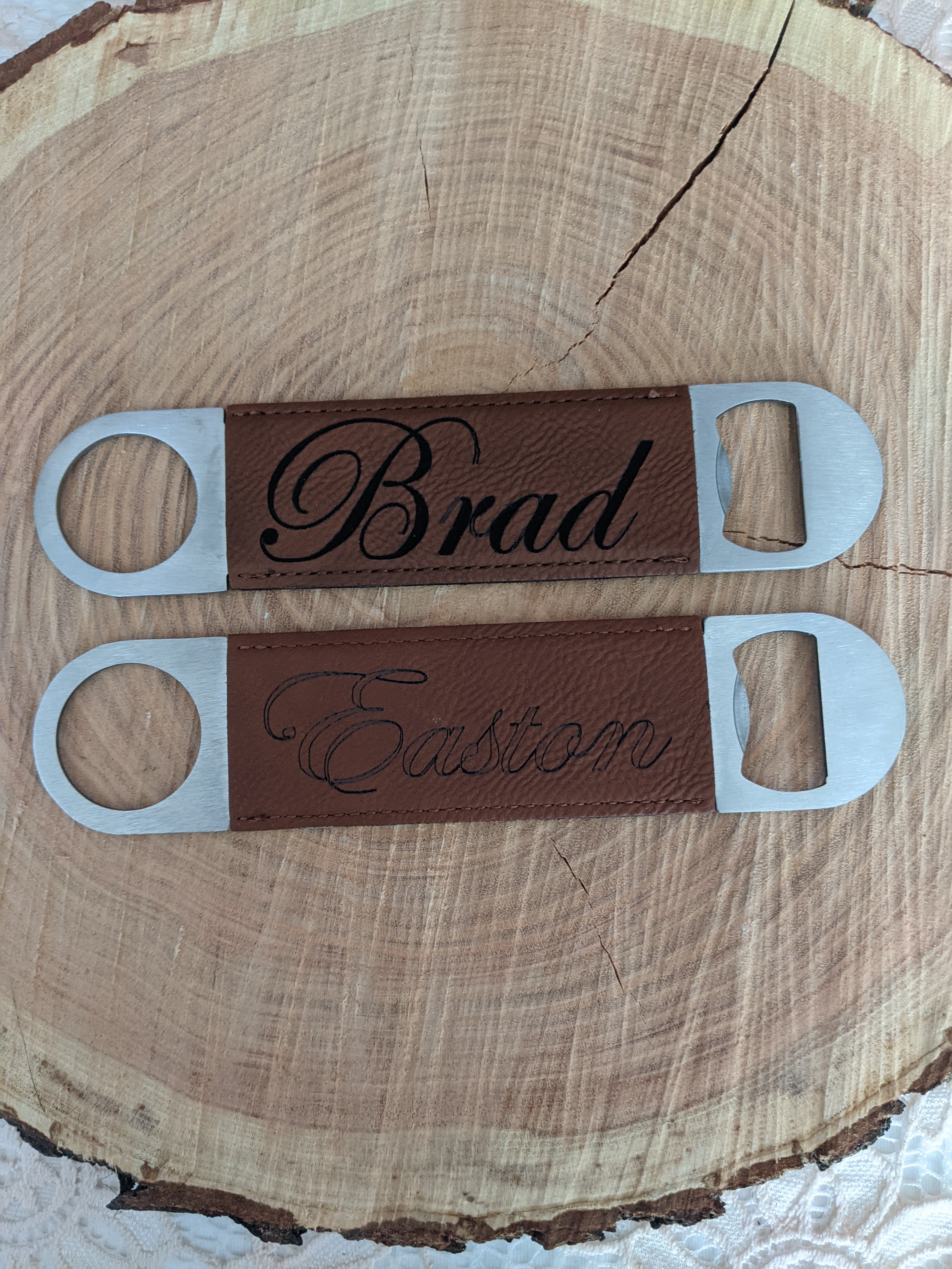 
Personalized Laser Engraved Vegan Leather Bottle Openers