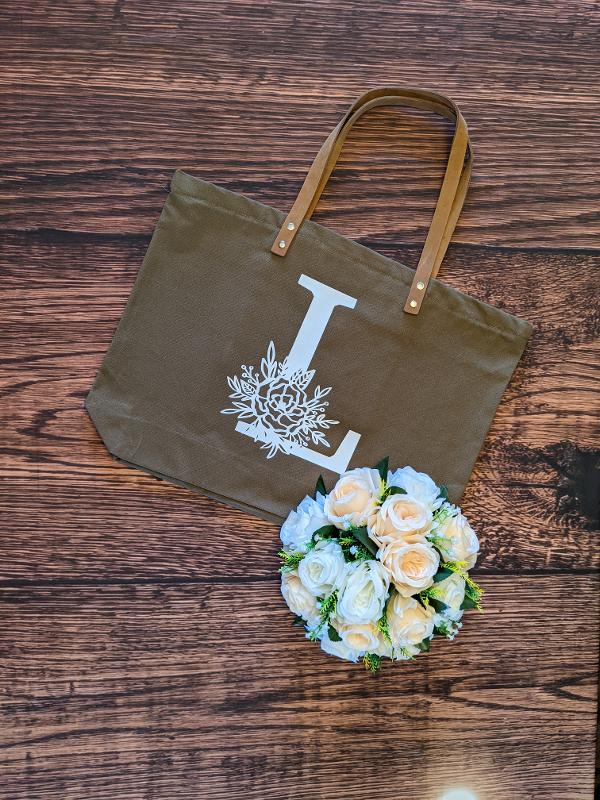 
Personalized Monogrammed Large Tote Bag (Olive)